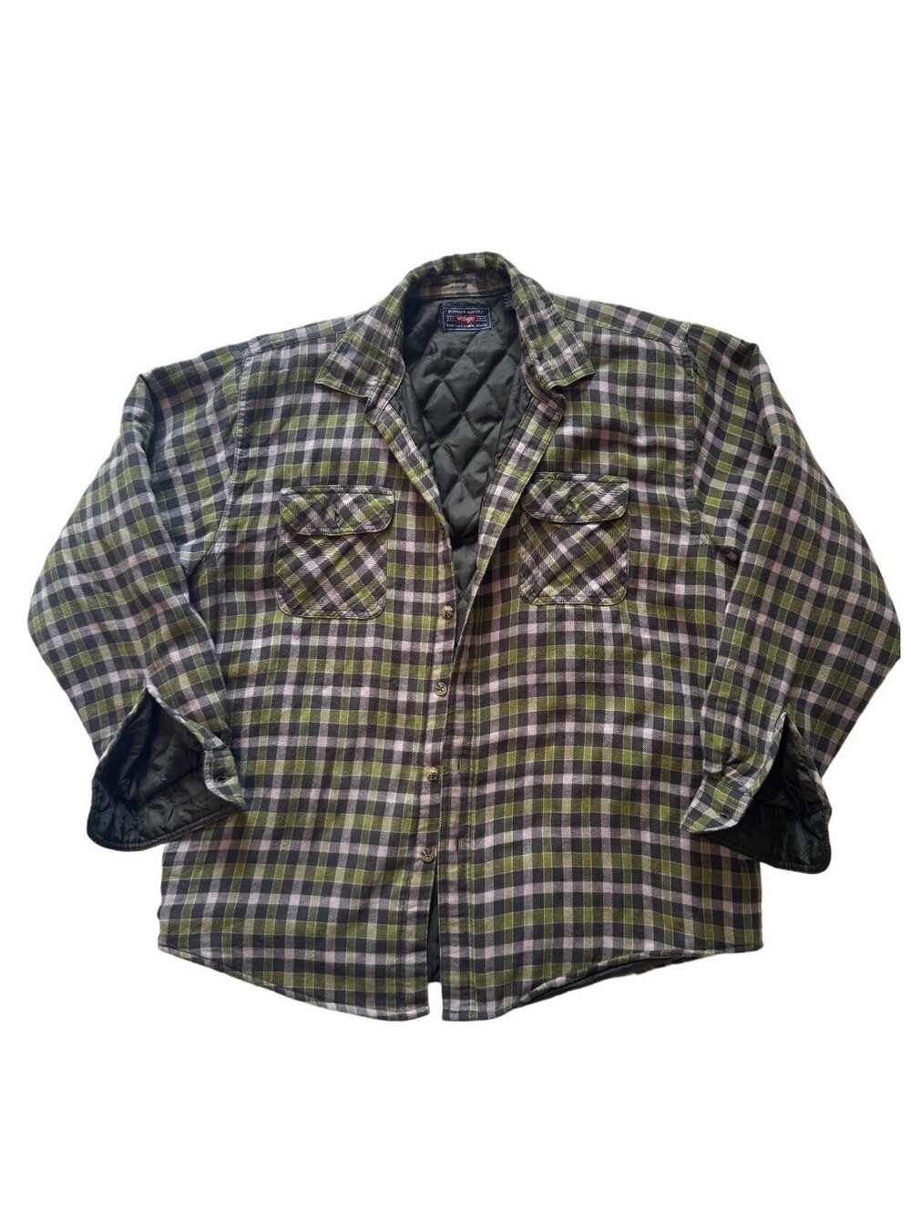 Wrangler  Men's quilted shirt, jacket L Green, Black Plaid Insulated Workwear ￼